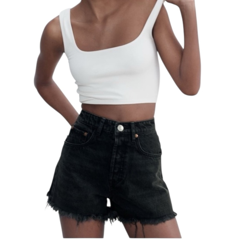 Women’s ZARA Black High-Rise Button-Down Frayed Hemline Shorts Size 00